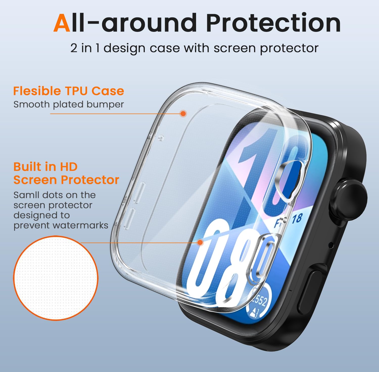 ivoler 3 sztuki etui z folią ochronną do Huawei Watch Fit 4, pełne pokrycie, odporne na uderzenia i zarysowania, ultracienkie, miękkie etui ochronne z termoplastycznego poliuretanu (TPU), 2