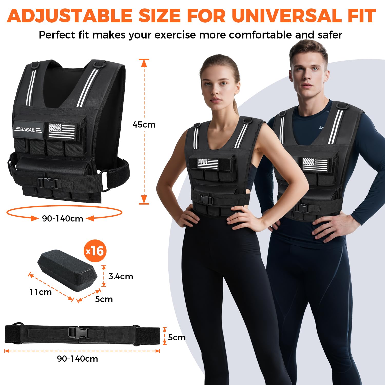 BAGAIL Gilet Zavorrato per l'allenamento della Forza, Piastre di Ferro Rimovibili, Busto Regolabile, Gilet Fitness Resistente per Uomo Donna, Ideale per gli Allenamenti in Palestra,Yoga ed Aerobici