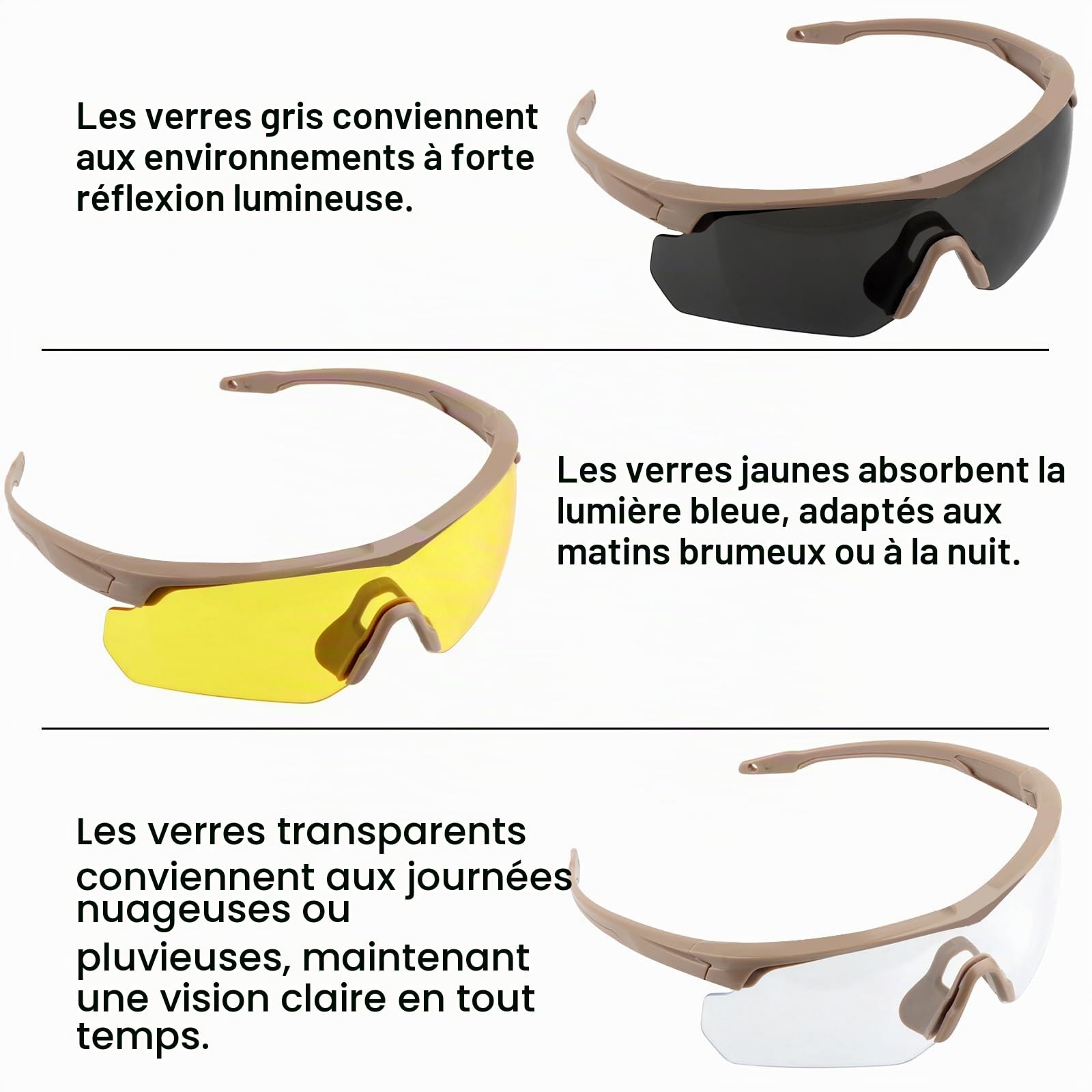 Lunettes de sport Lunettes anti-buée, Lunettes de soleil anti-UV400 Hommes et femmes pour le cyclisme, la randonnée, la course, la lecture