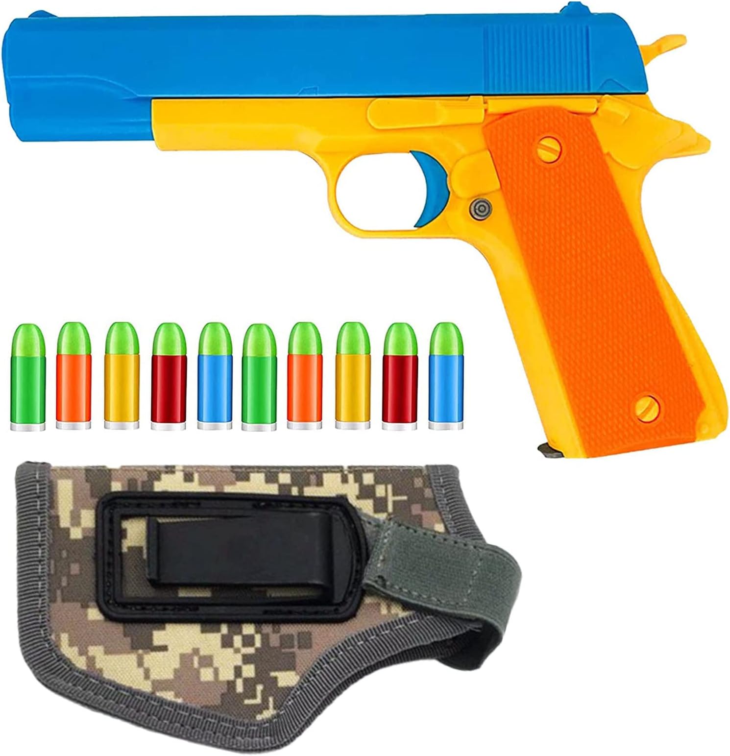 Realistic Colt 1911 Toy Gun with 10 Colorful Soft Bullets, Ejecting Magazine , Slide Action for Training or Play