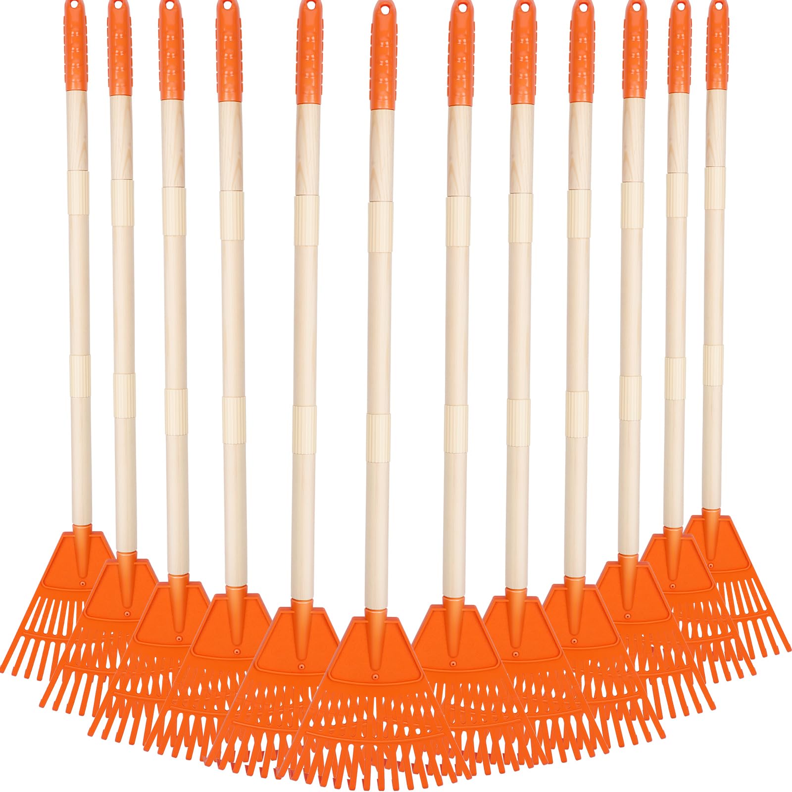 Therwen Grabie dla dzieci do liści 80 cm, plastikowe grabie do trawnika, grabie ogrodowe z plastikową główką grabi i drewnianym uchwytem, narzędzia ogrodnicze dla dzieci, na kemping, do łóżek