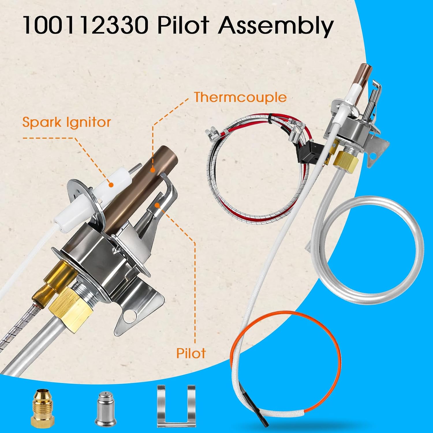 100112330 Water Heater Pilot Assembly Replace Parts 9007876 9007877 | Replacement Parts with Thermopile Compatible with AO Smith, American, Whirlpool, State, Kenmore, Reliance Water Heater Burner