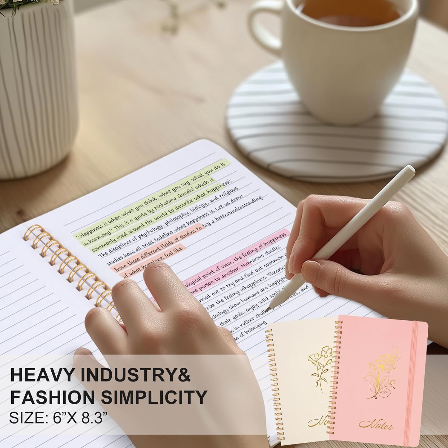 Joyberg Aesthetic Spiral Notebook, 2PCS Cute Notebook, 8.3" x 6" Notebook For Women, A5 Spiral Journal Notebook for Office/School/Home (Pink & Beige)
