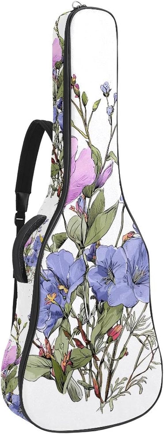 Acoustic Guitar Gig Bag 10mm Thick Padding, Soft Waterproof Guitar Case with Adjustable Backpack Straps for 40-42 Inch Guitar, Wildflowers and Butterflies Floral