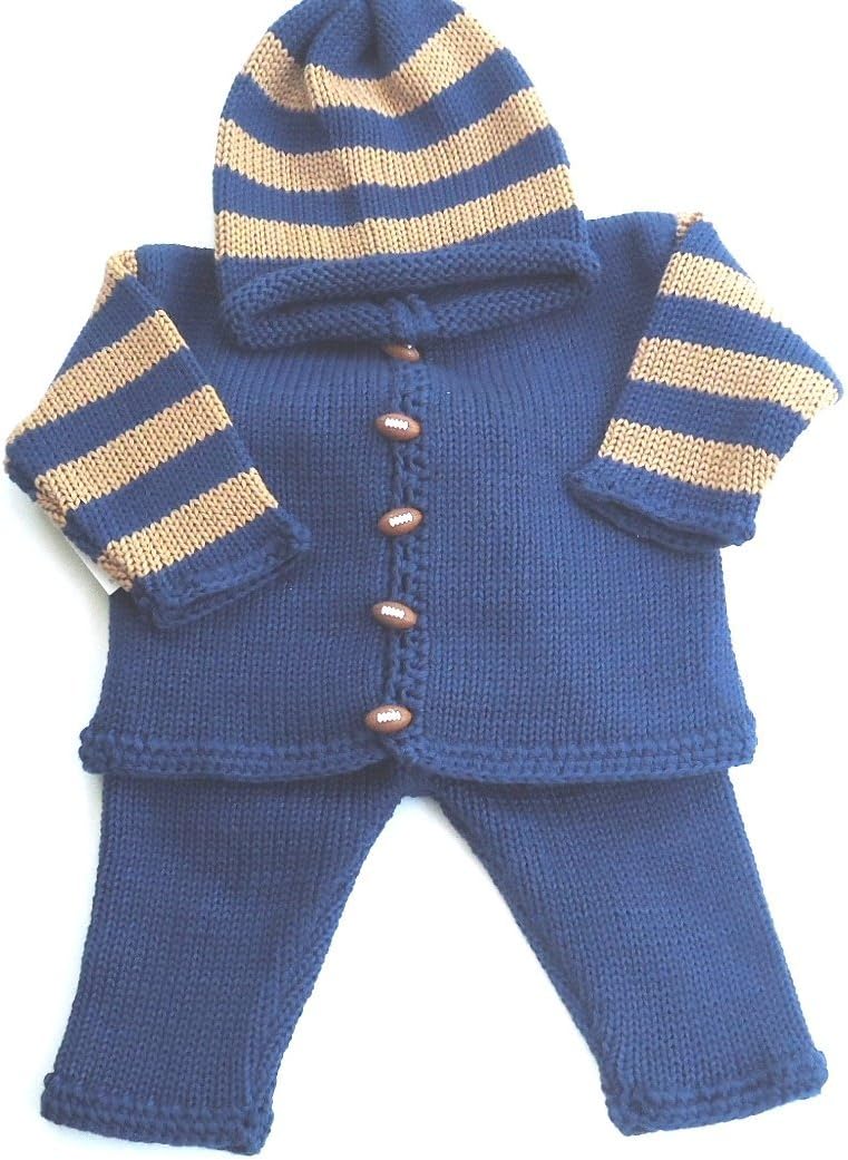 Knitted & Crochet Finished White Dk Grey Blocked Cotton Sweater Pant Hat Set.