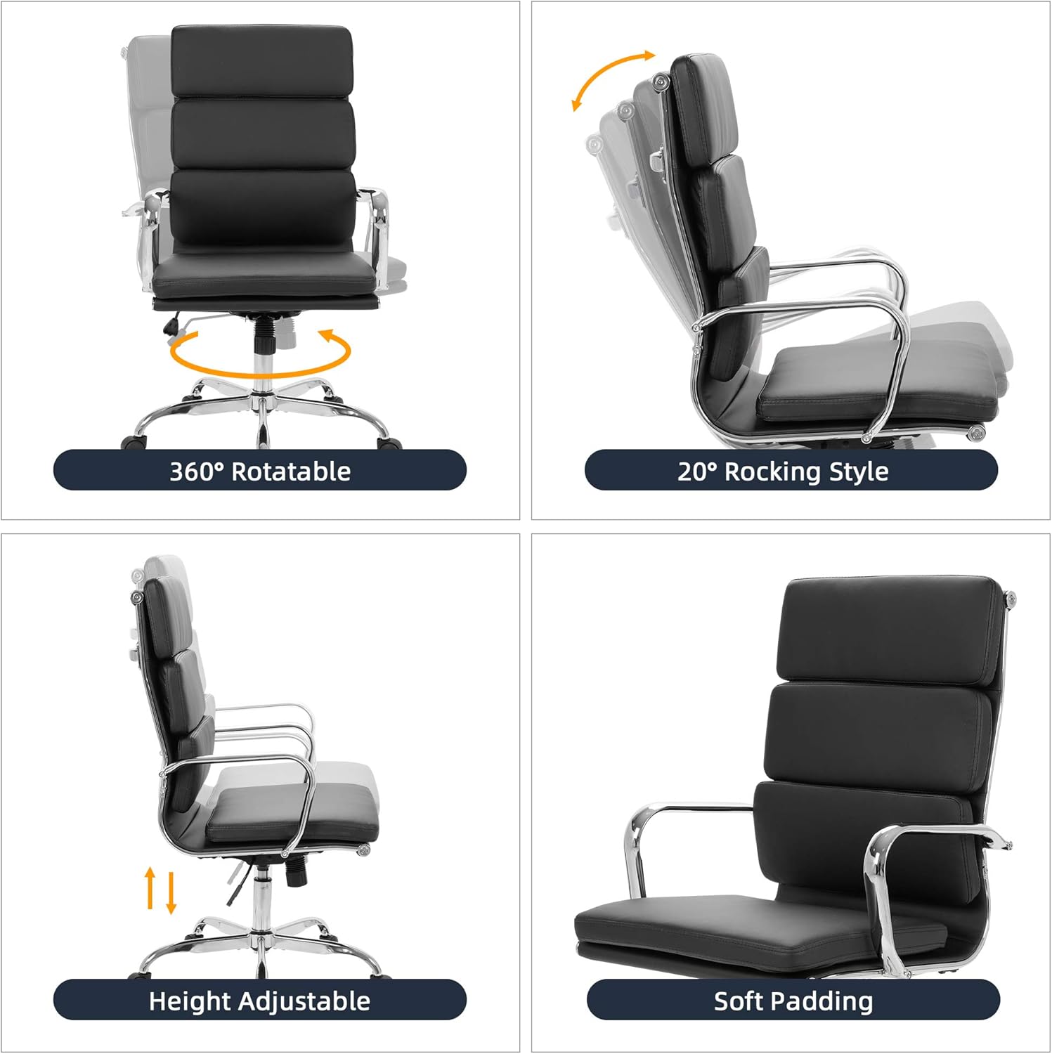 LANDSUN Executive Office Chair Leather High Back Home Swivel Desk Chair with Wheels and Armrests Soft Padded Adjustable Height Black : Office Products