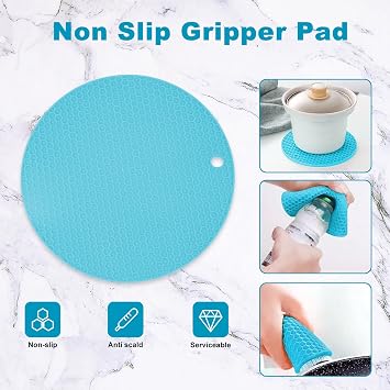 Jar Opener Gripper - 4 Pack Rubber Jar Opener for Weak Hands 6-in-1 5-in-1 Jar Bottle Openers for Seniors with Arthritis, 4-in-1 Jar Openers + Non Slip Lids Opener Gripper Pad (Blue)
