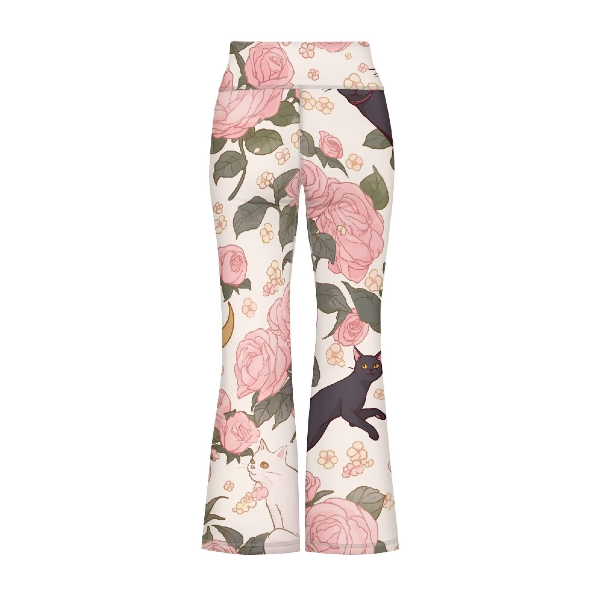 Girls Athletic Flare Yoga Pants Flora Rose Cat Leggings Summer Casual Soft Comfy Loose Fit Bell Bottom Trousers Size 5-6 Fall Stretchy High Waist Leggings