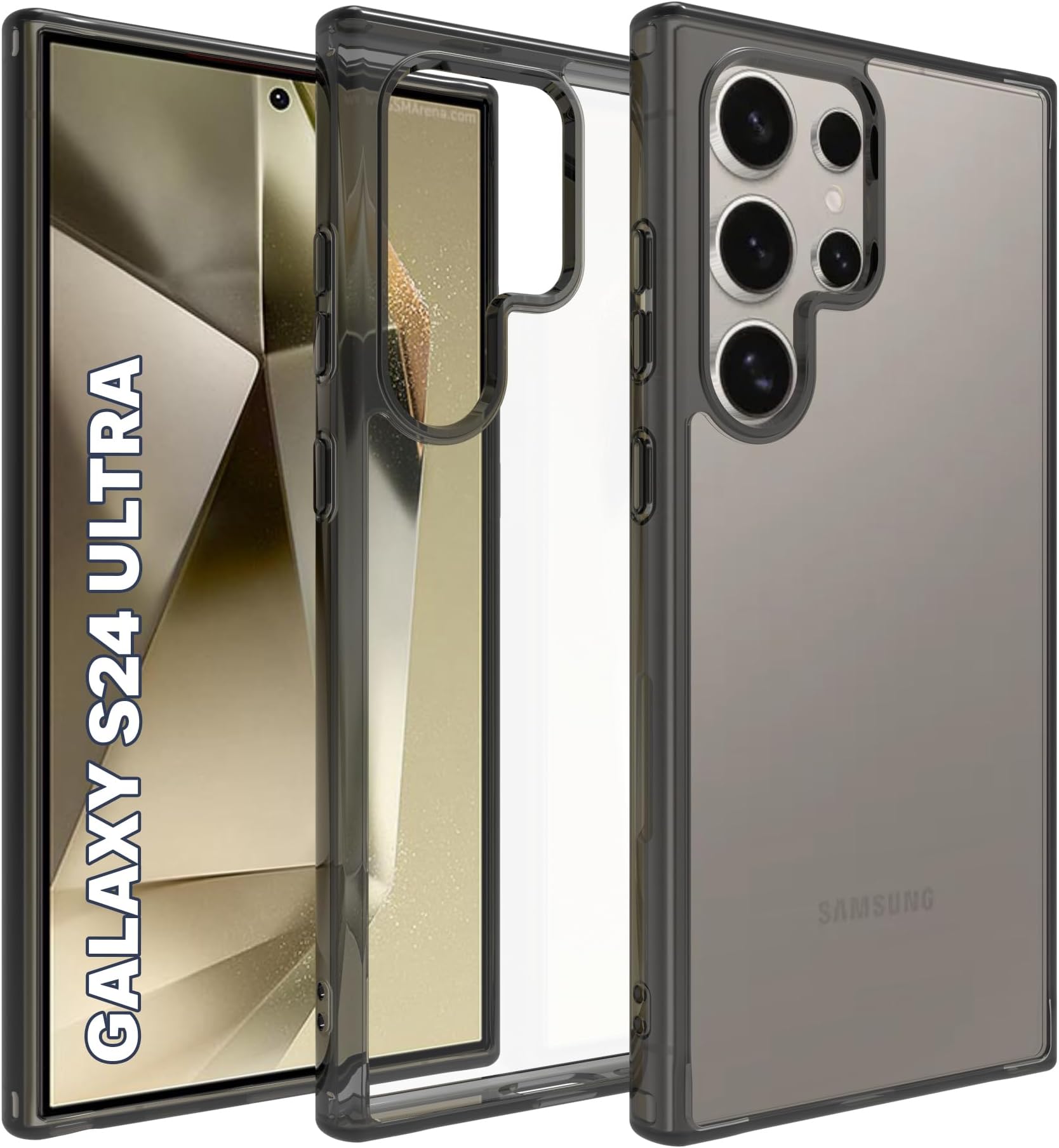 - RIGGEAR Shockproof Clear Hybrid Armor Back Cover Case Compatible with Samsung Galaxy S24 Ultra (Clear-Smoke Bumper and Transparent PC)