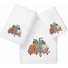 FUTBU 3 Pack Fall Embroidered Cotton Towels, Autumn Pumpkin Decor Bath Hand Wash Cloth Set, Soft Absorbent Thanksgiving Harvest Bathroom Kitchen Decorative Towel, Seasonal Holiday Housewarming Gift