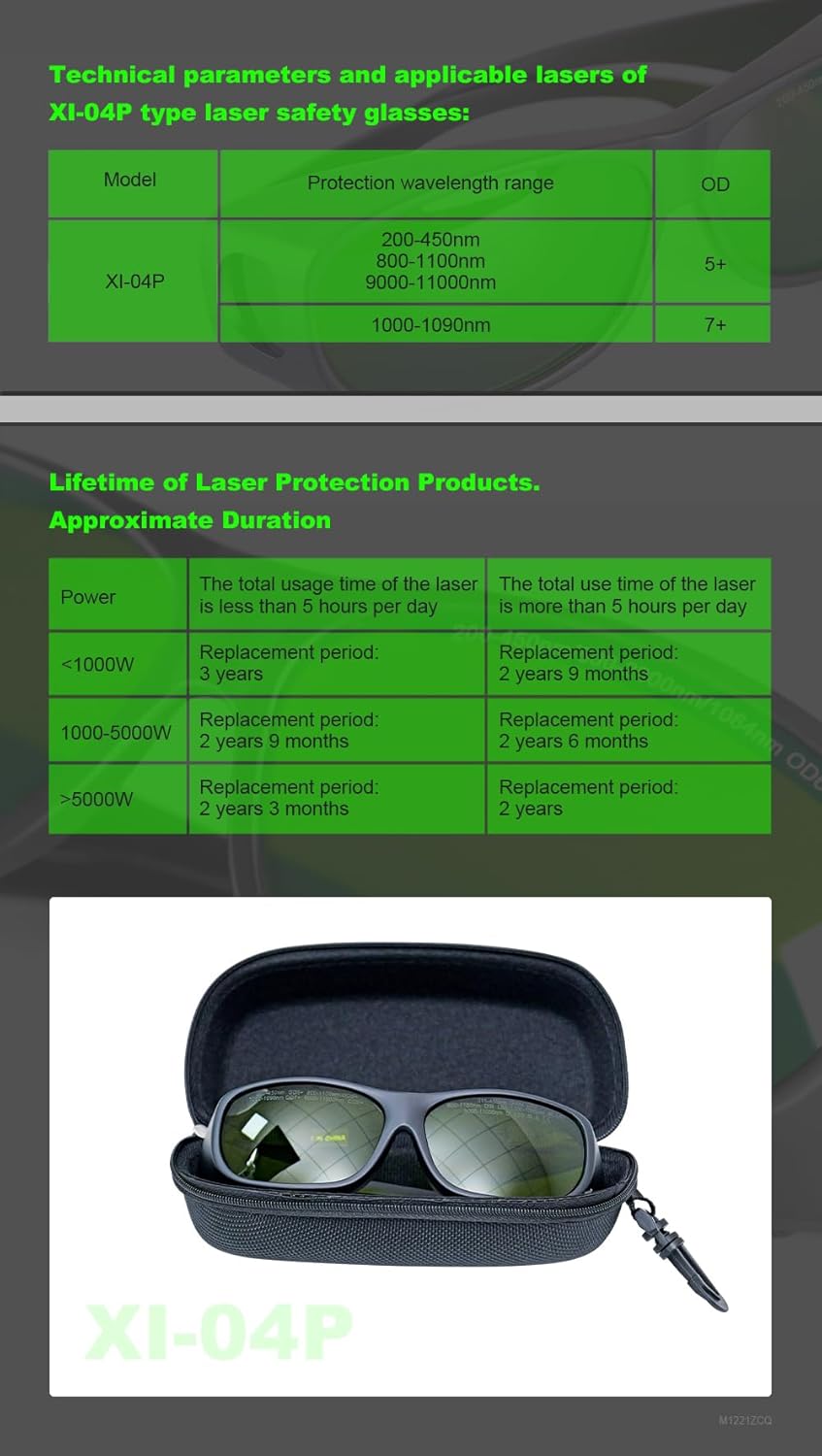 Professional Laser Safety Glasses OD7+ for 1000nm-1090nm,OD5+ for 200nm-450nm, 800-1100nm, 9000-11000nm Laser Protection Goggles for Laser Cleaning Machine, Laser Welding Machine