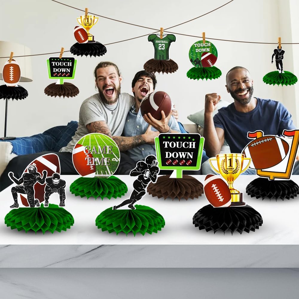 Football Party Decorations, 10 PCS Football Centerpieces for Table, Superbowl Party Decorations 2026, Football Honeycomb Centerpieces Table Decoration for Footballs Birthday Tailgate Party Supplies