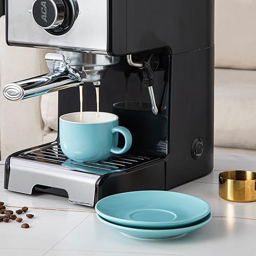 Miniatura 4 de Henten Home - Tazas Expresso de porcelana (4.5 onzas) con platillos y soporte de metal, juego de tazas Demitasse para café, capuchino, latte,