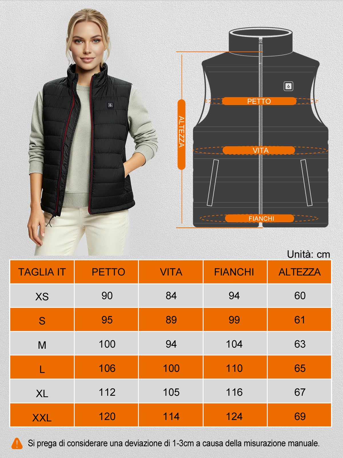 UNBON Gilet Riscaldato Donna, Giubbotto Riscaldato Donna con Batteria USB 10000mAh, Giacca Riscaldata con 3 Temperatura 6 Zone di Calore, Gilet Giubbotto Termico Riscaldante Invernale, Nero, XS
