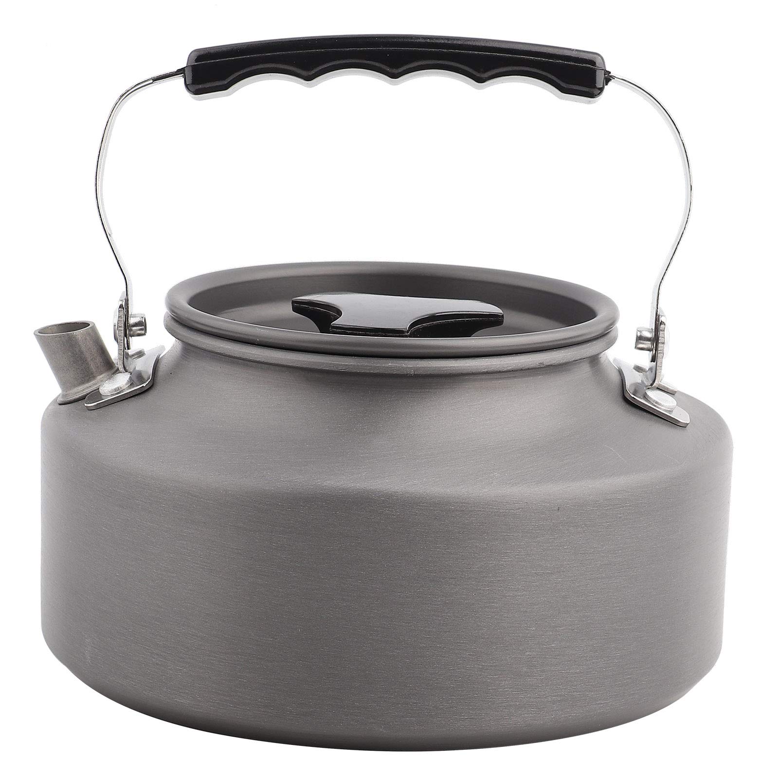 Camping Kettle, Portable 1.1l Aluminum Camping Coffee Pot Kettle Teapot Camping Tea Kettle Teapot for Camping Hiking Kitchen (Black Handle)