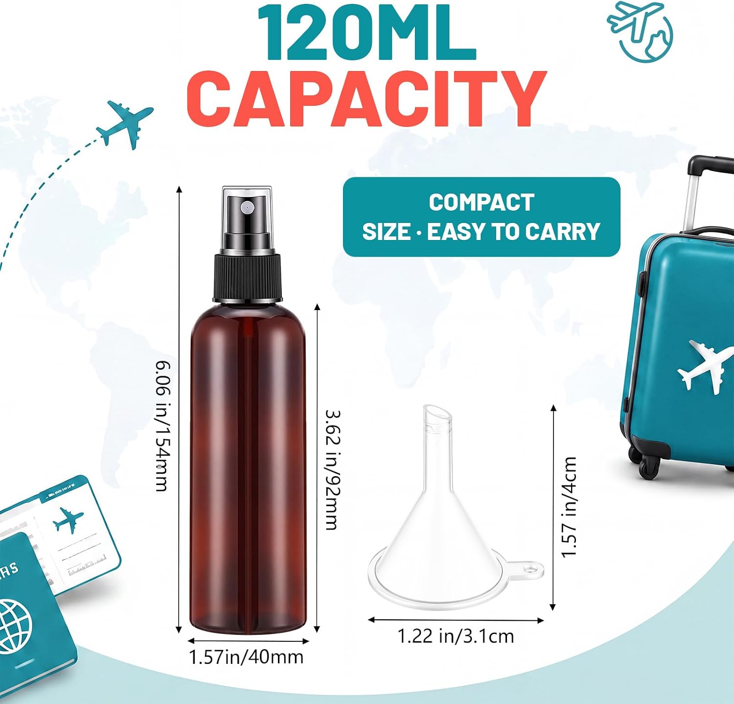 Layhit 200 Pcs 4 oz Spray Bottles Bulk, 120ml Brown Amber Plastic Fine Mist