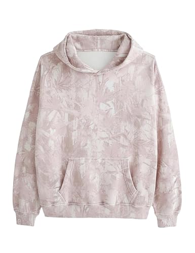 MSBESYOR Camo Hoodie for Men Women Oversized Fleece Maple Leaf Hooded Sweatshirt Graphic Print Pullover Hoodies with Pocket - Large - Pink