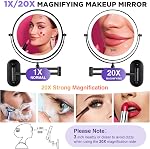 Miroir de maquillage mural : 1x/20X Miroir grossissant avec lumière, 8.5" Double côté miroir de maquillage éclairé avec grossissement, miroir Vanity pour salle de bains, brosse noir