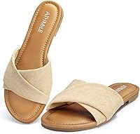 ATHMILE Women's Dressy Summer Flat Sandals - Comfortable Leather Beach Slides, Trendy Casual Fashion for Sizes 6-11