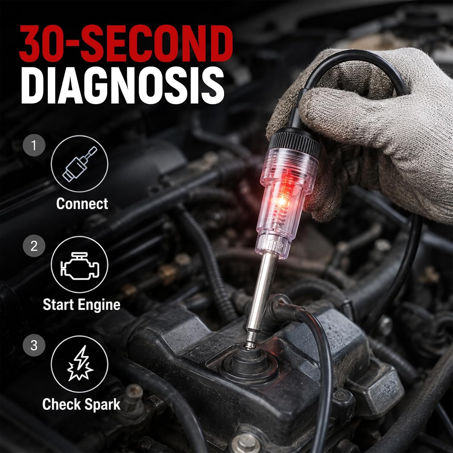 Inline Spark Plug Tester, Plug-in Car Engine Ignition Detector Tool