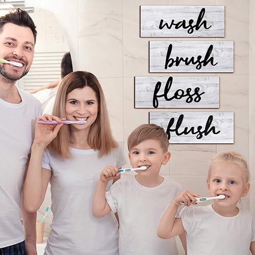 Miniatura 6 de Jetec 4 piezas de decoración de pared de baño de granja, letreros rústicos colgantes de madera, arte de pared primitivo, decoraciones de madera