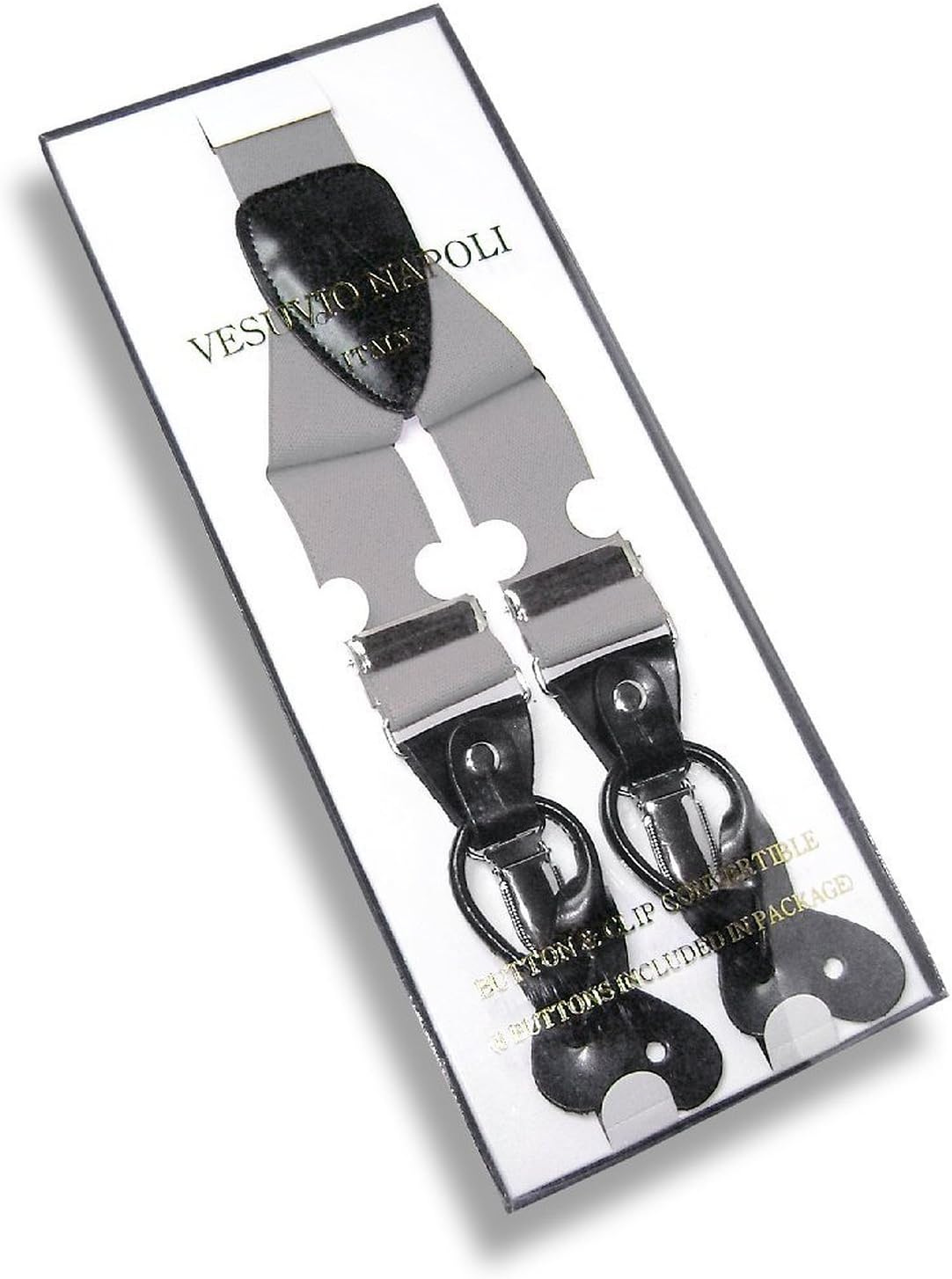 Men's SILVER GREY SUSPENDERS Y Shape Back Elastic Button & Clip Convertible