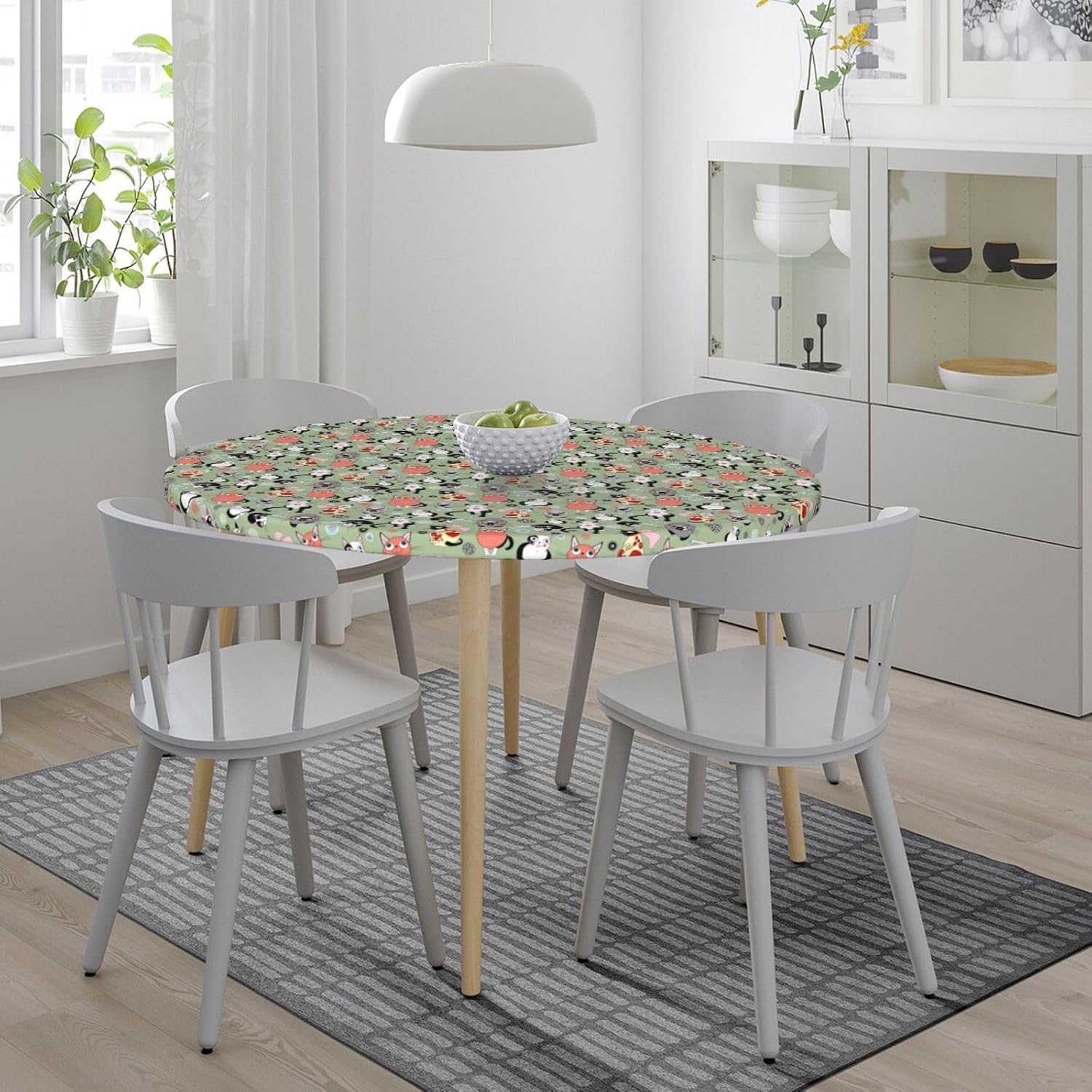 Lovely Cartoon Cats Print Outdoor Patio Kitchen Decor Supplies Wipeable Round Table Cloth for Indoor Outdoor