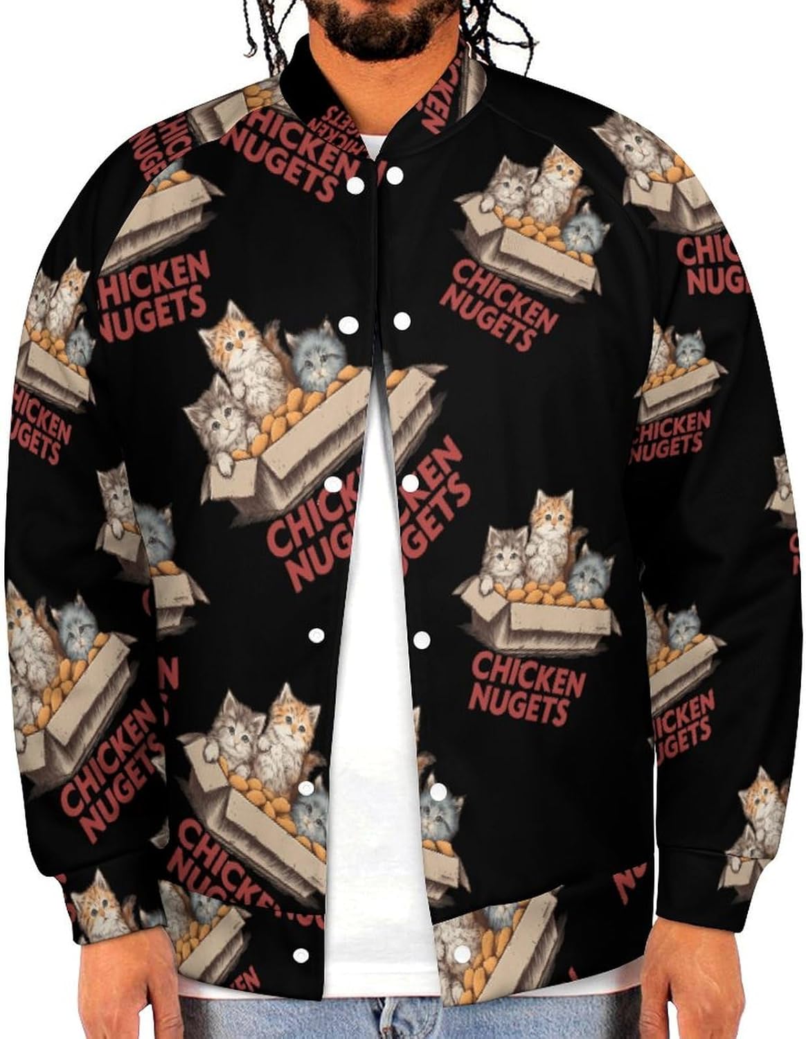 Cat Chicken Nugets Men's Baseball Bomber Lightweight Jacket Casual Coats Streetwear