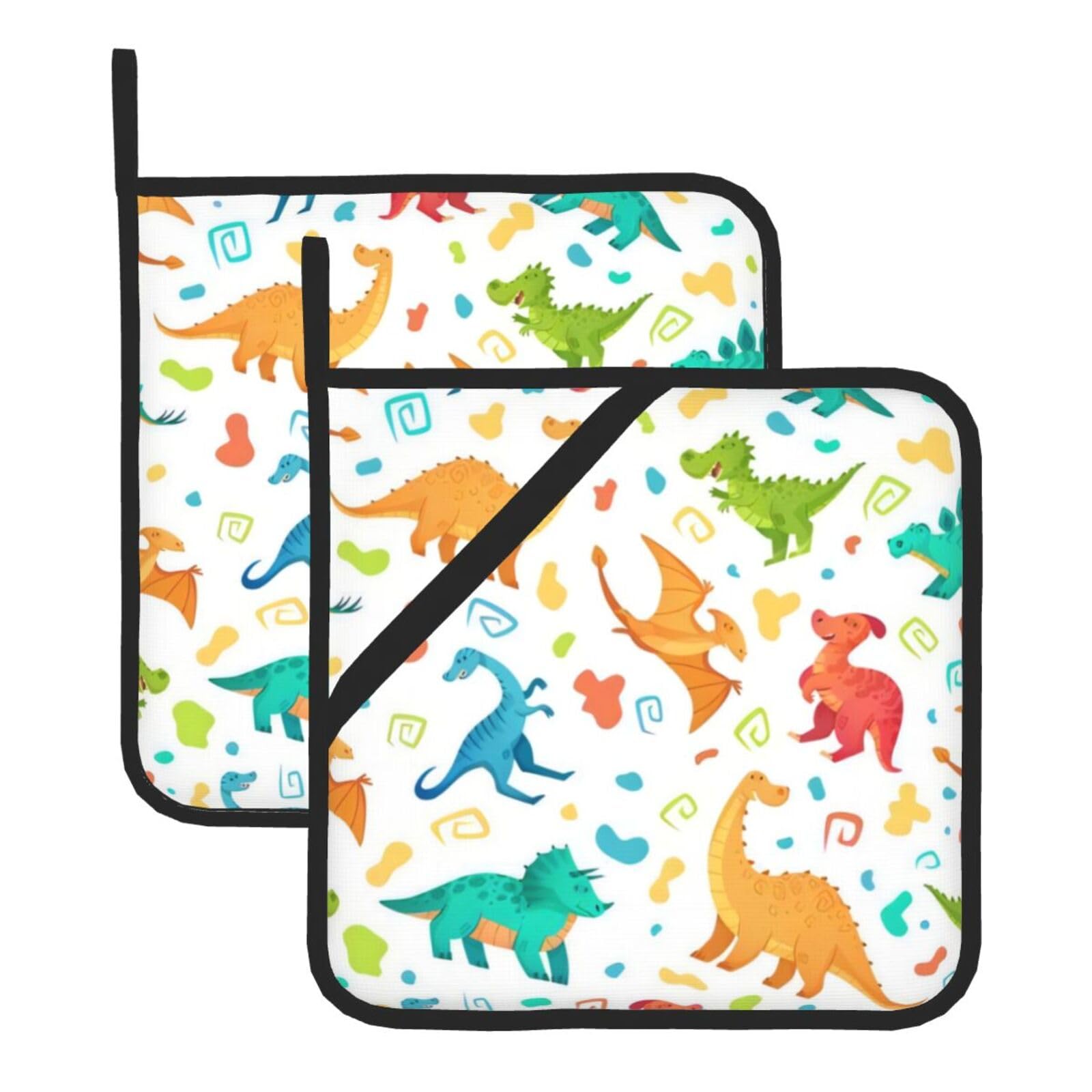 YYHWHJDE Dinosaur Prints Square Hot Pads for Kitchen Counter - Waterproof Pot Holders, Durable Oven Mitt Layers with Hanging Loop, Heat Resistant Trivets (2-Pack)