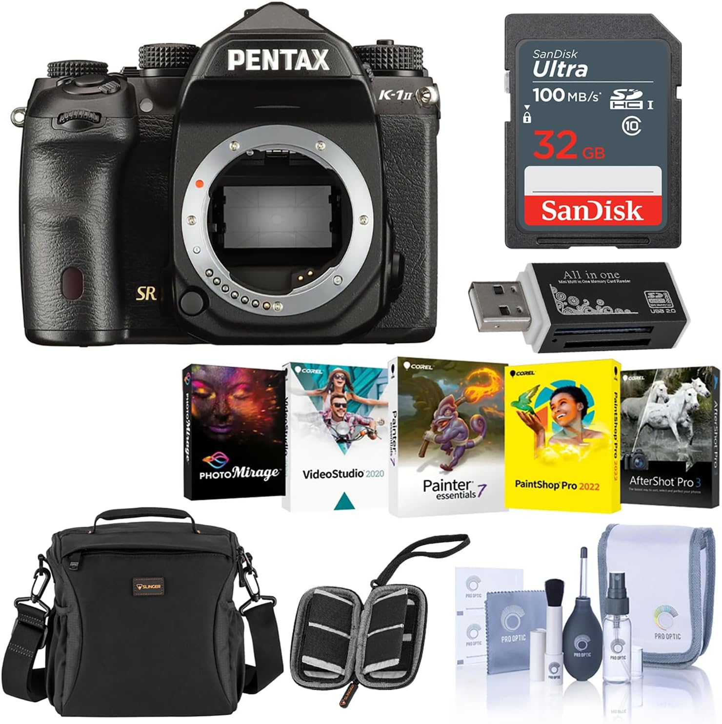 Pentax K-1 Mark II DSLR Camera (Body Only) - Bundle with 32GB SDHC Card, Camera Case, Cleaning Kit, Memory Wallet, Card Reader, PC Software Package