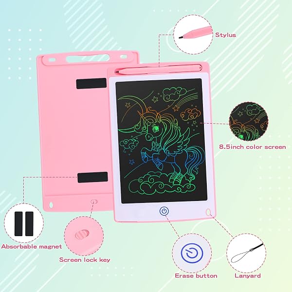 Coozlon LCD Writing Tablet for Kids, 8.5 Inch Erasable LCD Drawing Tablet for Kids with Lock Function Drawing Board for Doodle Drawing and Memo Lists,Free Animal Cartoon Stickers, Cherry Pink - 3