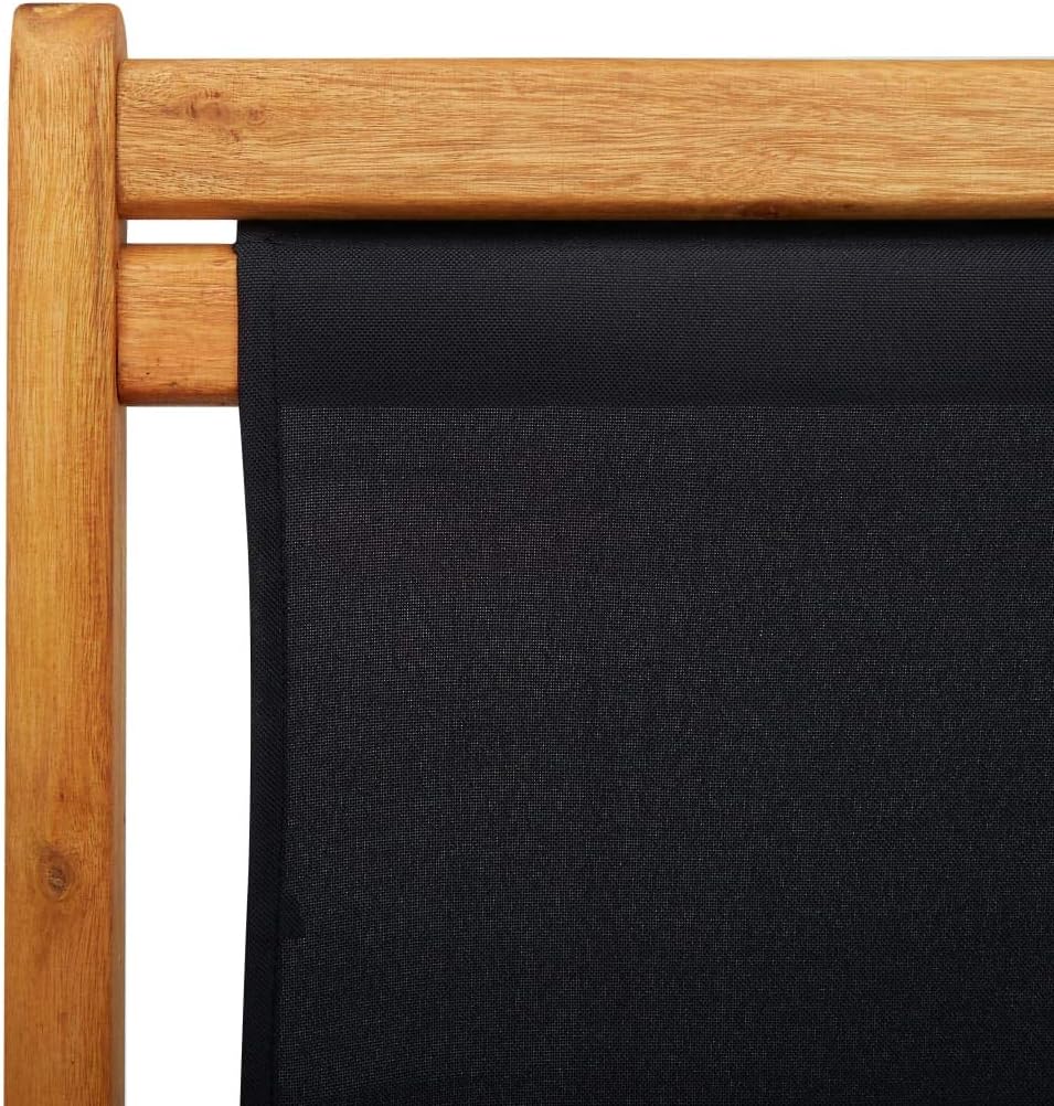 Folding Beach Chair,Beach Lounge Chair Outdoor,Reclining,Outdoor Patio Furniture,Modern Style Chair, Balcony Furniture,Easy Portability and Storage,with a Pillow, Eucalyptus Wood and Fabric Black