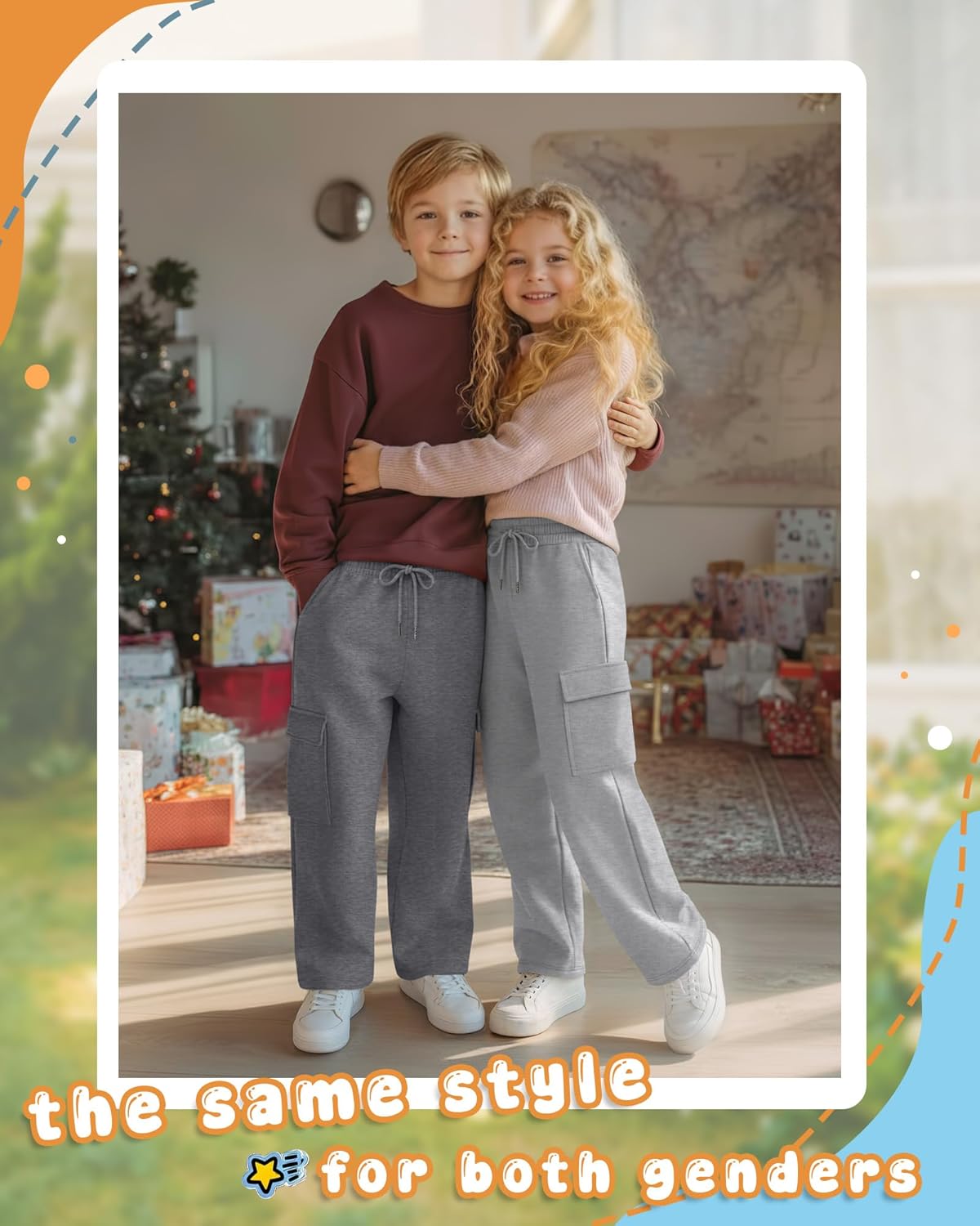 3 Pack Boys' Cargo Sweatpants Drawstring Elastic Waist Joggers Kids Youth Athletic Hiking Pants with 4 Pockets - Image 3