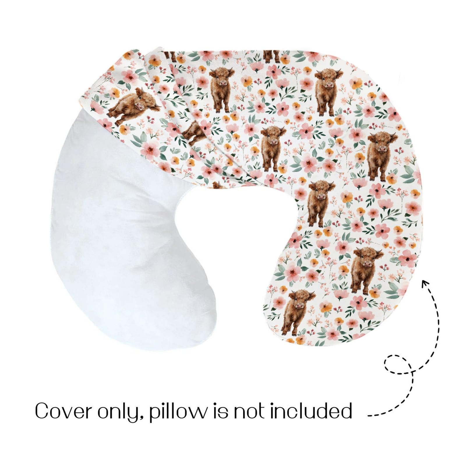 HawSkgFub Highland krowa różowa kwiatowa poszewka na poduszkę do karmienia dla dziewczynki, boho retro kwiat zachodnia farma zwierzę jak, poduszka do karmienia piersią, miłośnik krów poszewka na