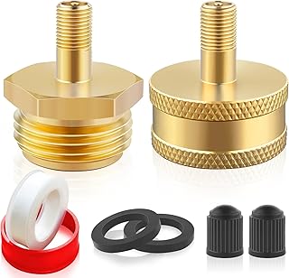 Boltigen 2Pcs RV Blow Out Winterizing Adapter, Brass Sprinkler Blowout Plug, Schrader Valve to 3/4 Garden Hose, Water Line Blow Out Adapter Fitting with Tire Inflation Valve for Camper Travel Trailer