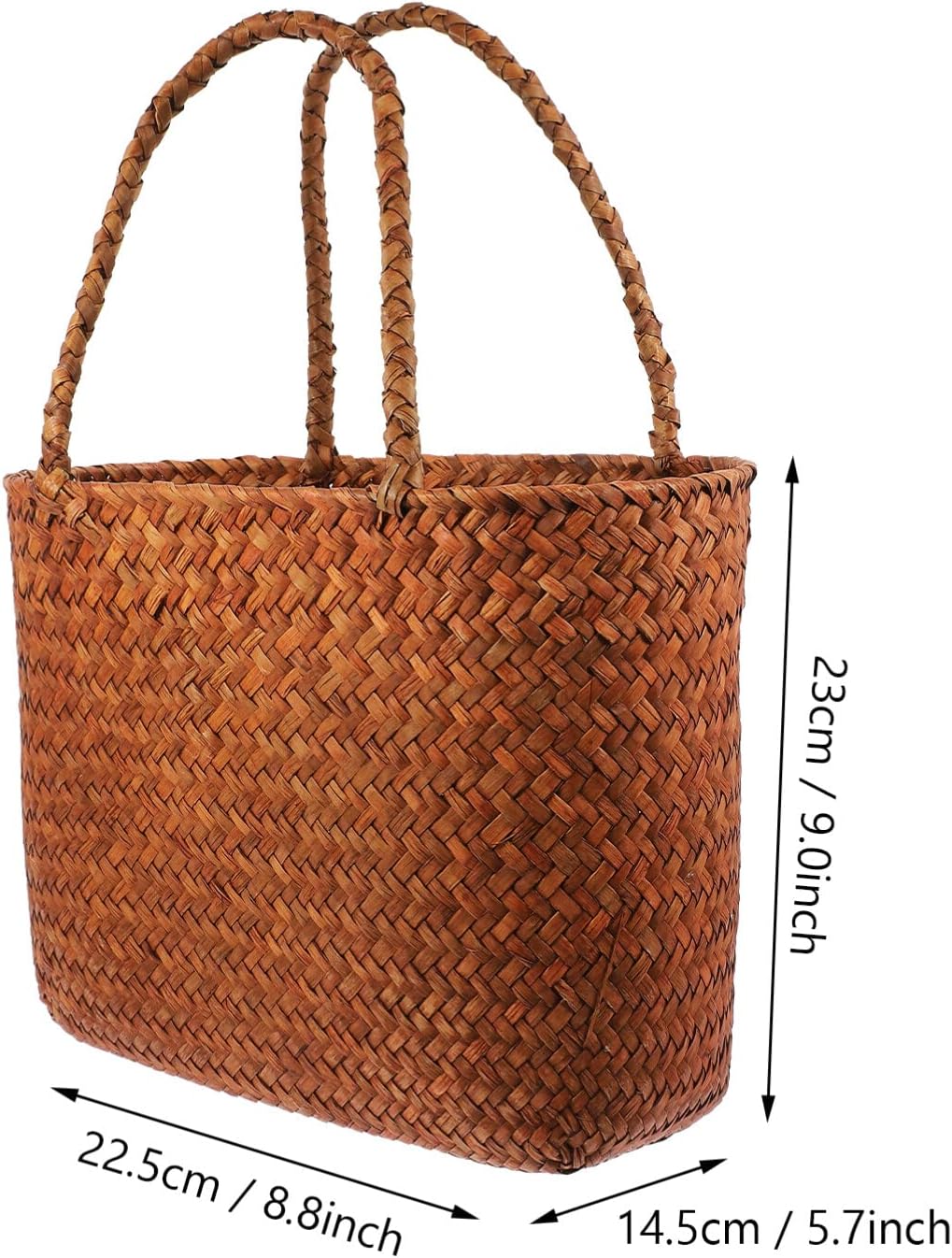 Cabilock Woven Picnic Basket Small Straw Outdoor Tote with Handle for Garden Pet Carrier and Use 3.53X3.46X2.23 Inches