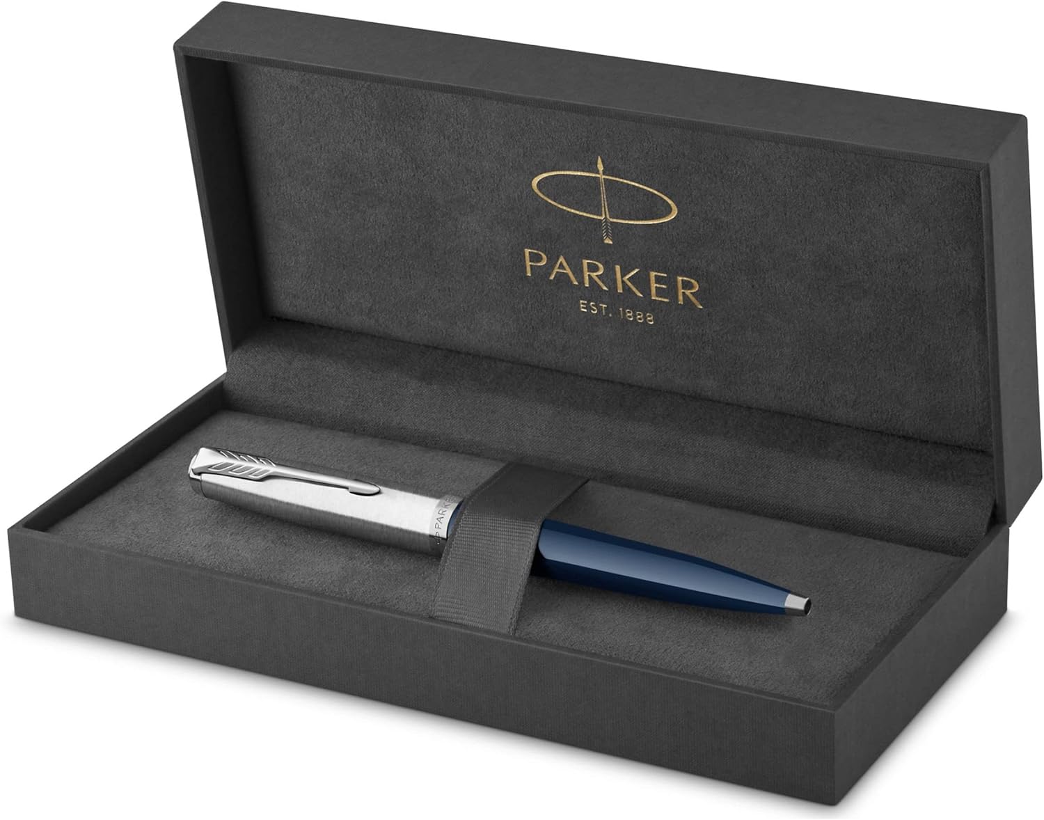 Parker 51 Medium Point Ballpoint Pen with Black Ink, Midnight Blue Barrel with Chrome Trim, Luxury Gift Box Packaging