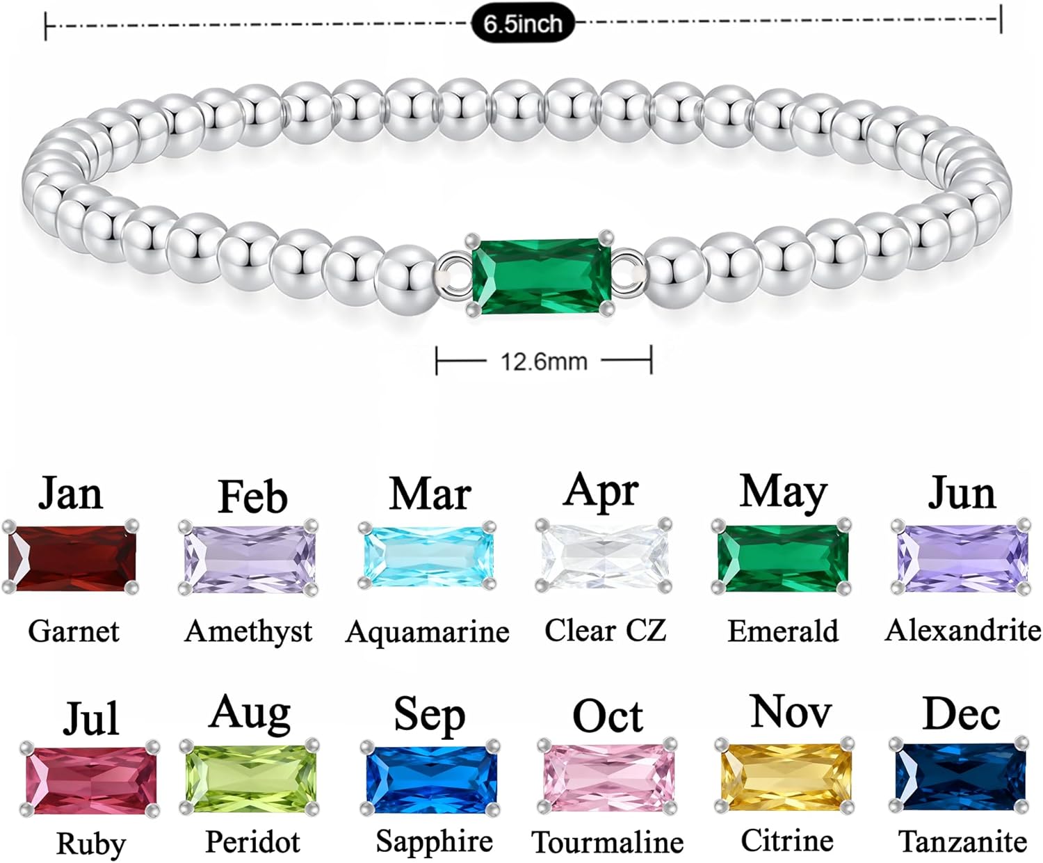 Dainty Birthstone Bracelets for Women - 14K Gold Plated/Silver Bead Bracelets for Women Elastic Gold Bracelet Stackable Bead Stretch Friendship Bracelet Stack for Best Friend Couples Valentines Birthday Gifts Jewelry - Image 5