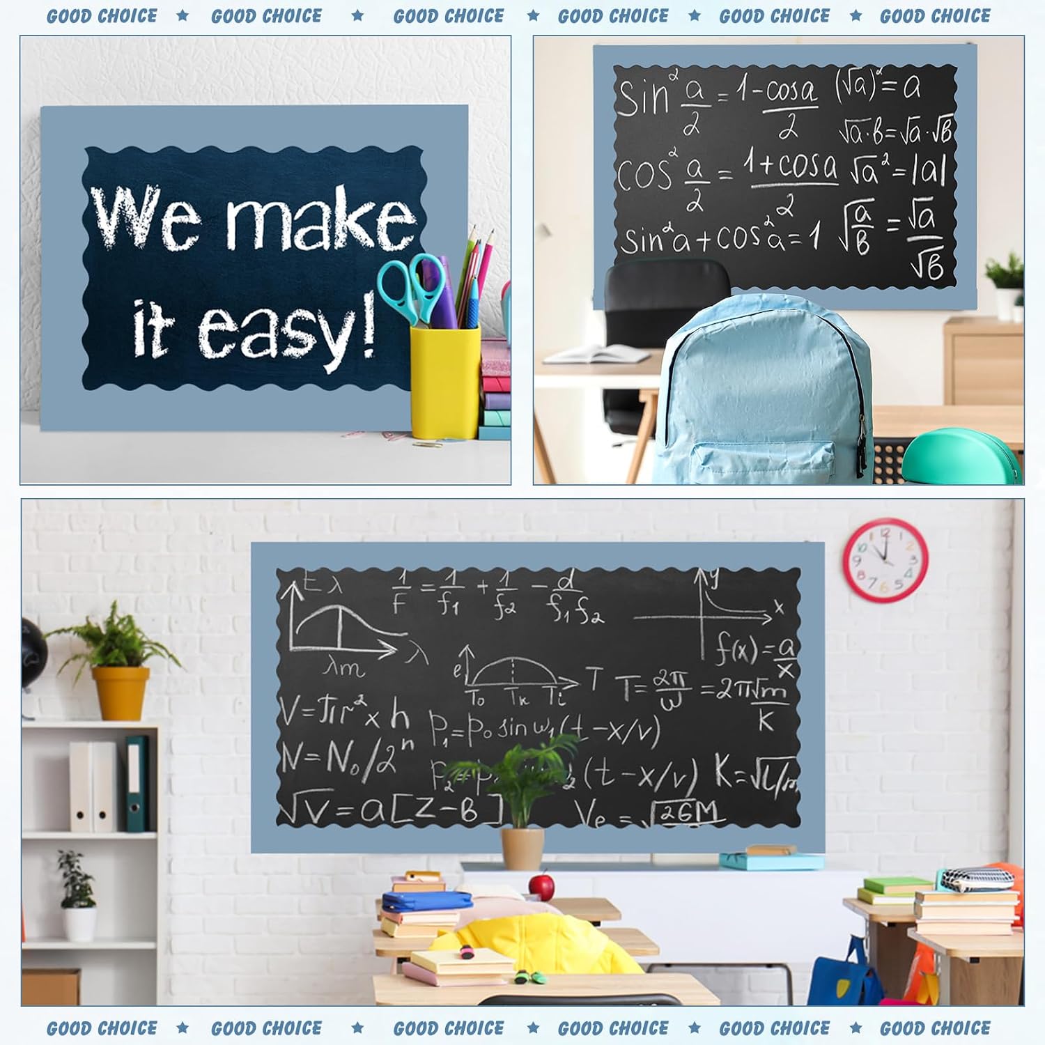 Tenceur 48 Ft x 2.76 Inch Large Magnetic Bulletin Board Borders Bulletin Board Trim for Classroom Whiteboard Decorations Scalloped Trim for Office Chalkboard Home Decoration(Light Blue)