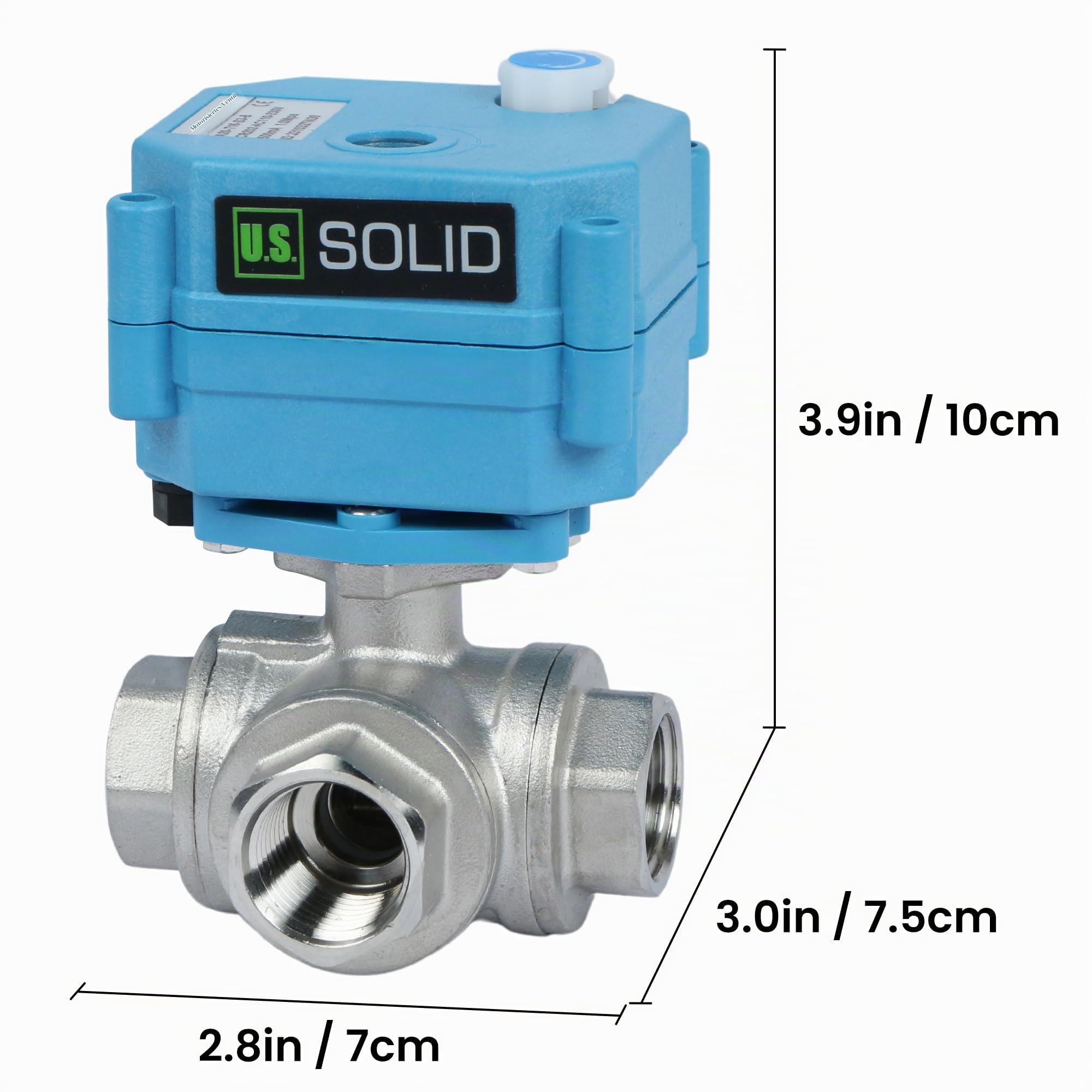 U.S. Solid 3 Wege Motorkugelhahn Edelstahl Zonenventil - Kugelventil mit manueller Funktion - Hochbelastbarer vielseitiger L-Typ-Wasserabsperrhahn, Standardport(1/2", AC110-230V)