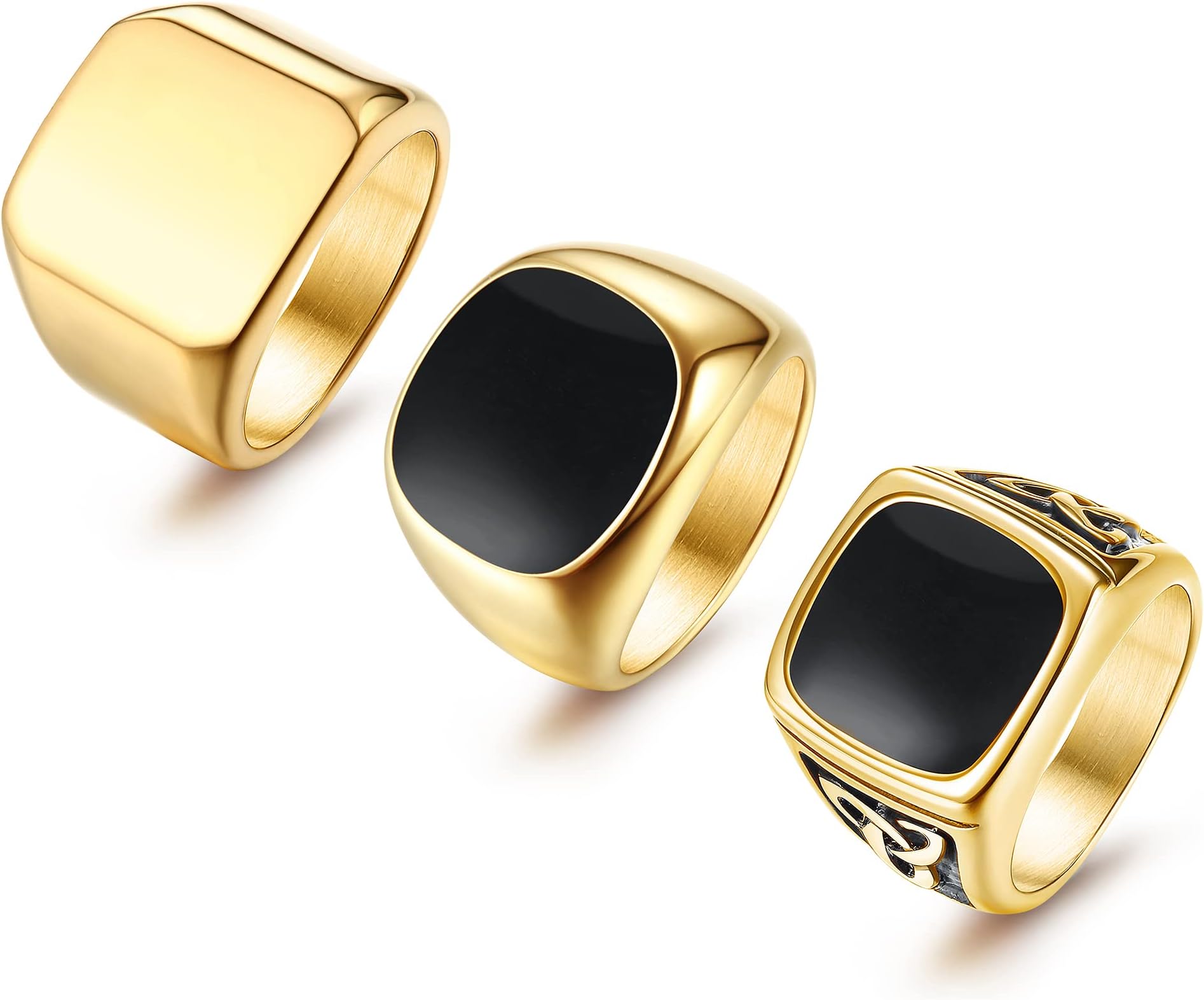 3PCS Stainless Steel Signet Ring for Mens Women Vegvisir Templar Ring Vintage Punk Biker Band Rings Set Wide Signet Ring