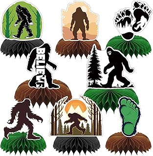 8 Pcs Bigfoot Birthday Party Decoration, Camping Jungle Theme Honeycomb Centerpieces 3D Double Sided Table Decorations, Photo Booth Props for Sasquatch Monster Theme Party Supplies