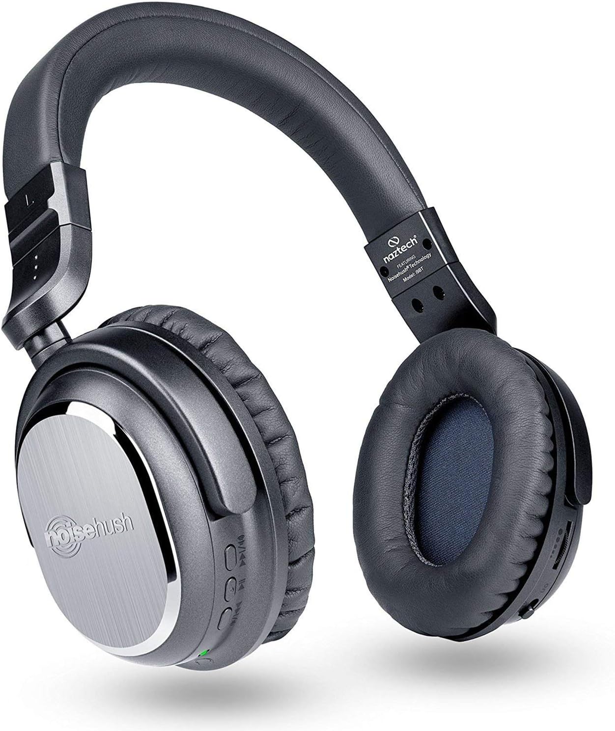 Naztech i9 Wireless Active Noise Cancelling 4.1 Bluetooth Headphones with in-line Microphone Up to 30 hrs Playtime for iPhones, Smartphones, Computers, TV & Work/Airplane Adapter Included (Renewed)