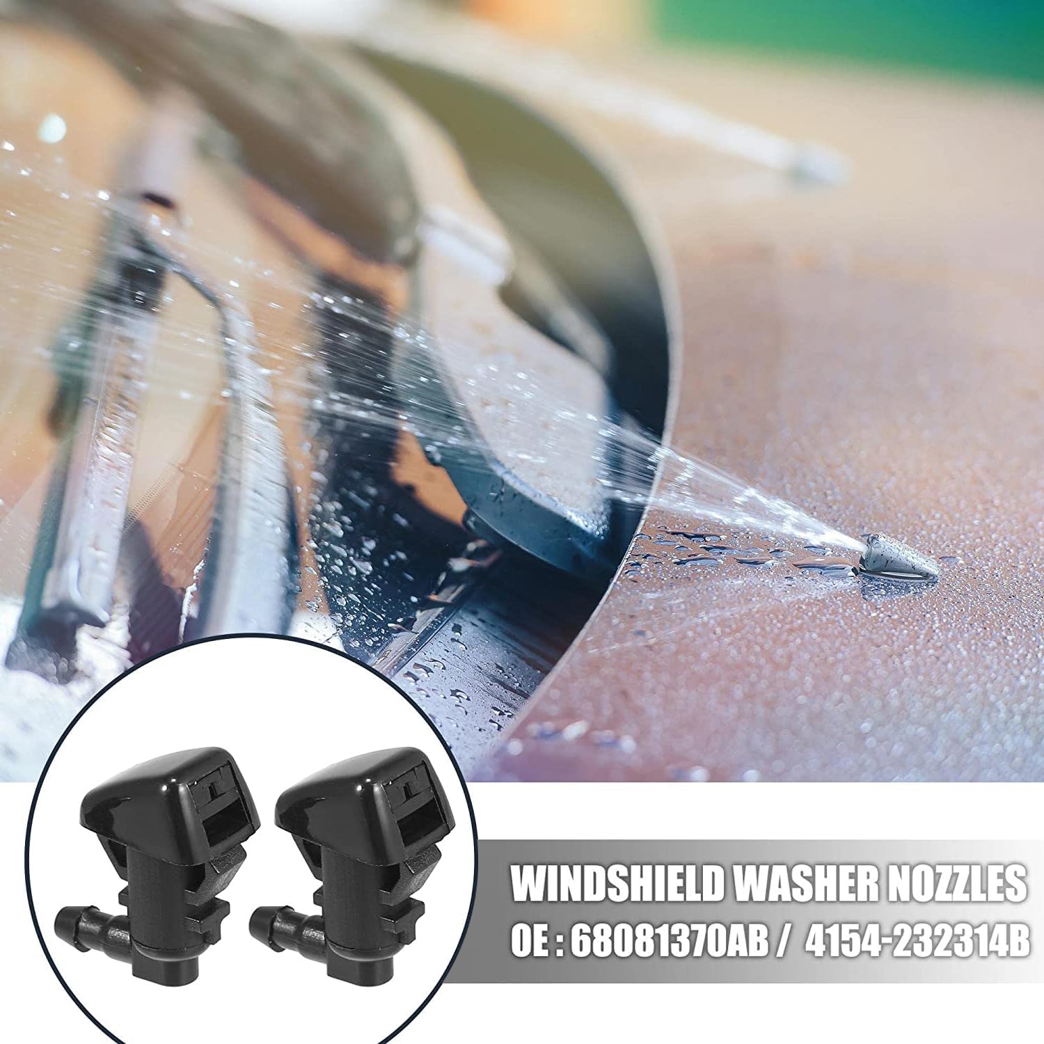 4Pcs Car Front Windshield Washer Nozzles Replaces 68081370Ab 4154-232314B with 9 Pcs Hose Connectors for Jeep Cherokee 2011-2016 for Dodge Dart 2013-2016