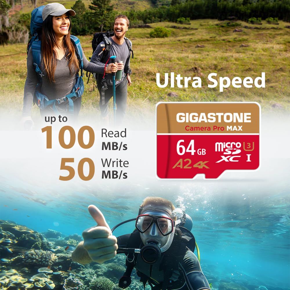 5 lat odzyskiwania danych: karta micro SD GIGASTONE 64 GB z czytnikiem kart USB 3.2 typu C, kamera Pro MAX, prędkość do 100 MB/s kompatybilna z Gopro, DJI, Dash Cam, microSDXC UHS-I A2 V30 U3 C10