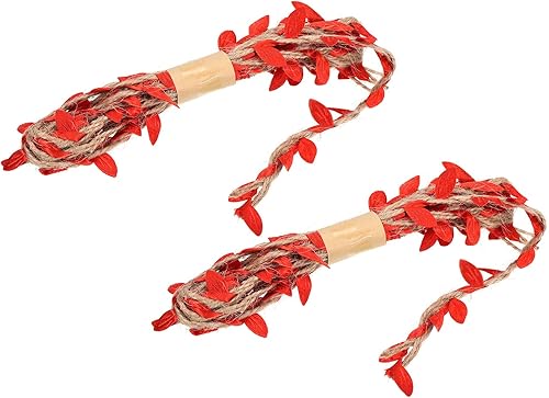 PATIKIL Cinta de hoja de arpillera de 6.6 pies y 0.197 in, paquete de 2 cuerdas trenzadas de yute natural con hojas artificiales para decoración de
