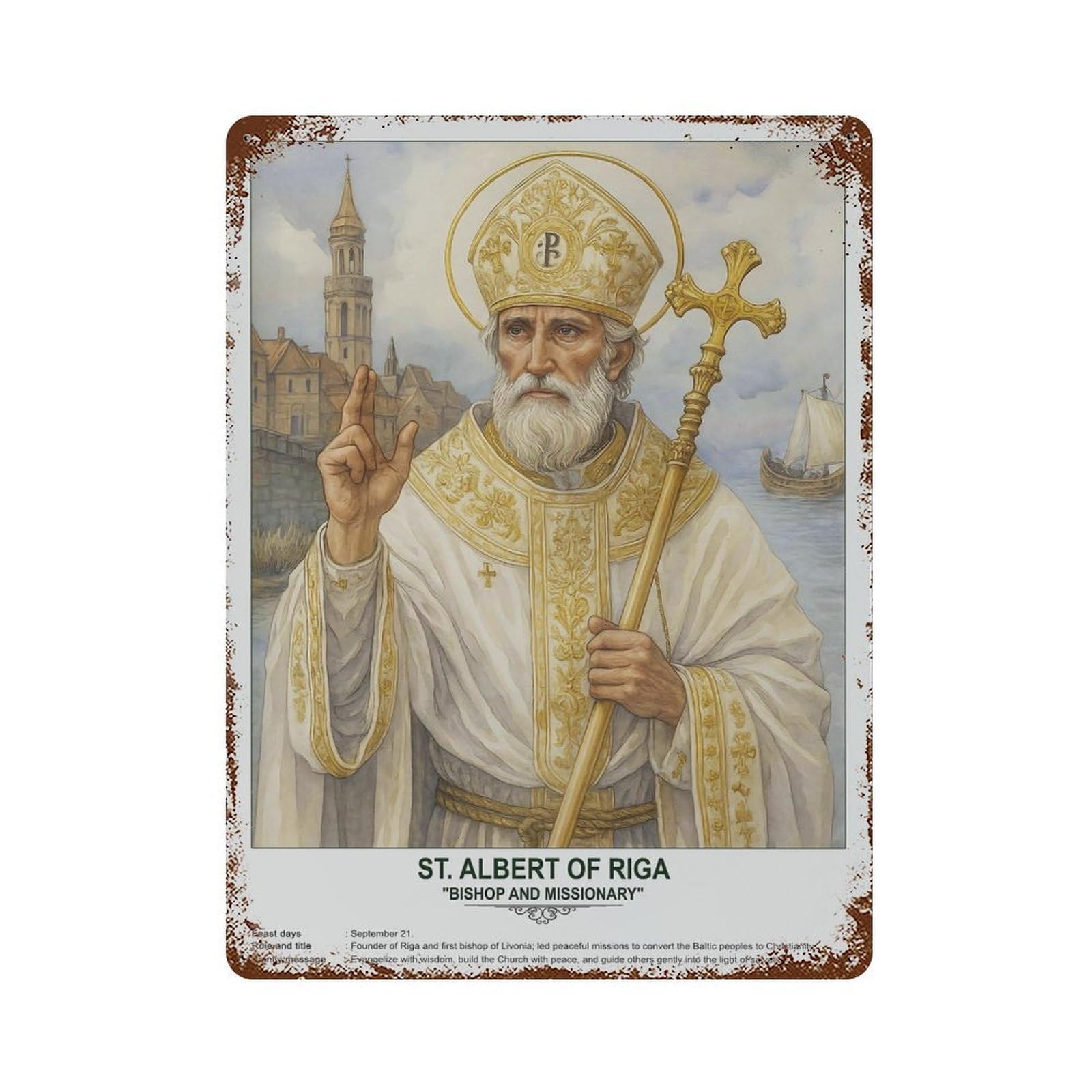xiaoxiaoshen St. Albert of Riga, Sacred Art Wall Decor Art Metal Tin Poster Modern Home Decor Art Home Bar Shop Decorations Vintage Sign 40x30cm