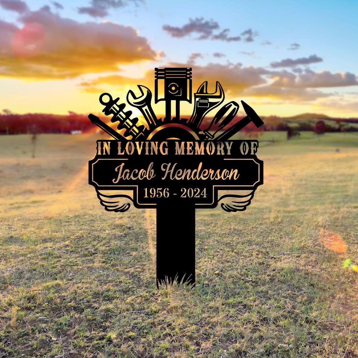 Mechanic Tools Metal Stake for Cemetery, Sympathy Remembrance Grave Maker for Lost of Loved One, Memorial Gifts for Handyman/Repairman Loss, Memorial Garden Stake Art for Lawn/Patio/Outdoors