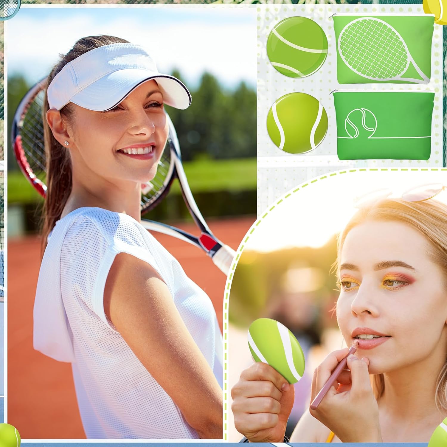 Kacctyen 24 Pcs Tennis Gifts Bulk for Women Tennis Lovers Canvas Makeup Bags Compact Mirrors Accessories for Girl Coach Teacher Womens History Month Birthday Graduation Party Gifts
