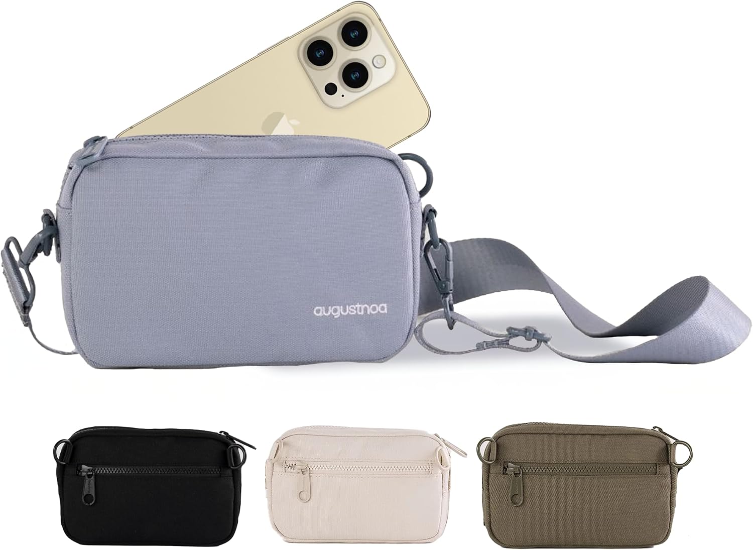 augustnoa Anti-Theft Fanny Pack for Men and Women in Cream, Crossbody Bag with Adjustable Strap, Waterproof Waist Pack Made from Recycled Bottles, Fashionable Belt Bag with Multiple Pockets